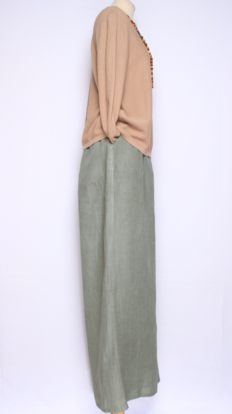 Брюки "Лён широкие с защипами на поясе" бежевые, мокко, св.бежевые, шоколад, молочные, хаки до р.48-56