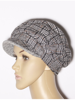 Екатеринбург. Шапка женская драп "Клетка с драпировкой"11417  полоска терракотовая, серая, розовая, голубая