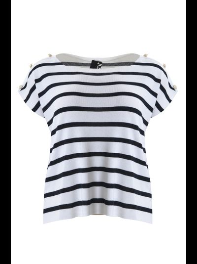 Топ летний вязанный белый в тёмно-синюю полоску