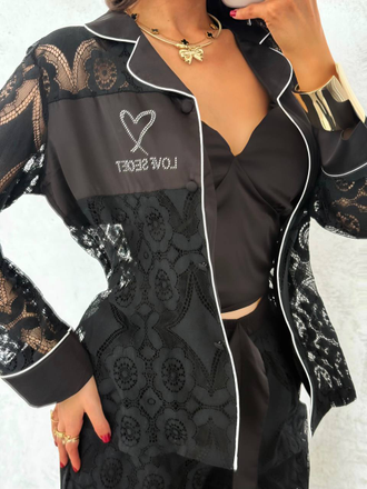 Домашняя одежда Виктория Сикрет 4в1 с кружевом цвет черный