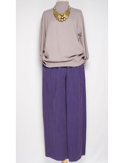 Брюки вельветовые"Палаццо защипы пояс" сиреневые до 54