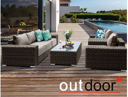 Комплект мебели из ротанга OUTDOOR Мадейра (3-местный диван, 2 кресла, стол), ш/п, коричневый