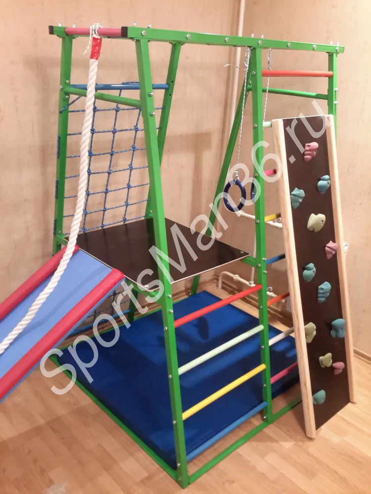 ДСК РАННЕГО РАЗВИТИЯ PLASTEP ТЕРЕМОК 170 С ПЛОЩАДКОЙ МЕТАЛЛ. Цвет: зеленый, перекладины цветные; Скалодром для детских комплексов.