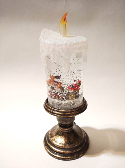 LED Свеча новогодняя музыкальная, USB кабель,  28*11*11см, ТИП: Дед мороз в санях с оленями/ Дед Мороз с подарком