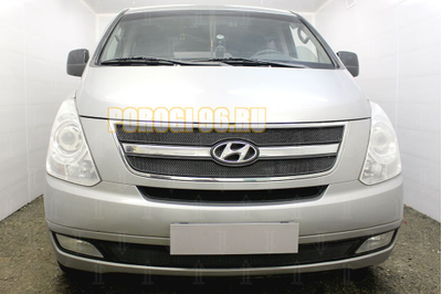 Защита радиатора Hyundai Starex H1 II 2007-2015 (3 части) black верх