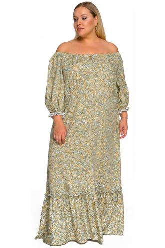 Платье из штапеля с открытыми плечами ЛТ 2231901 ментол-лимон (50-70)