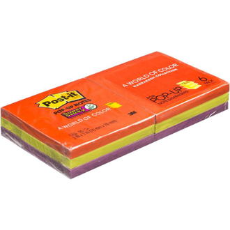 Стикеры Z-сложения Post-it Super Sticky 76х76 мм неоновые 3 цвета для диспенсера (6 блоков по 90 листов)