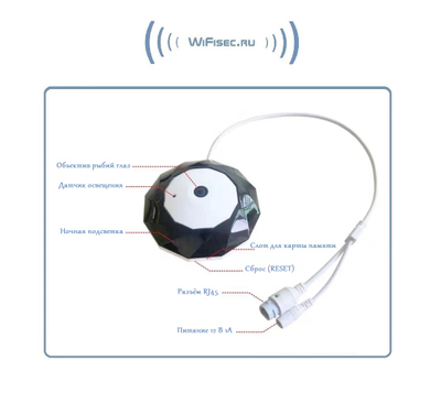 Потолочная - настенная WiFi/LAN видеокамера панорамная с DVR, Full HD 3Mp (IP Pro (VR cam. EseeCloud))