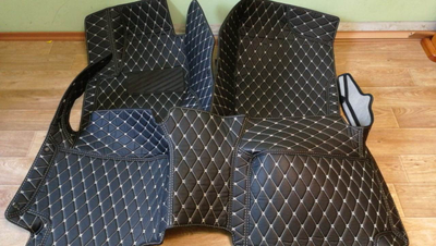 Коврики Премиум 3D черная экокожа и бежевая отстрочка