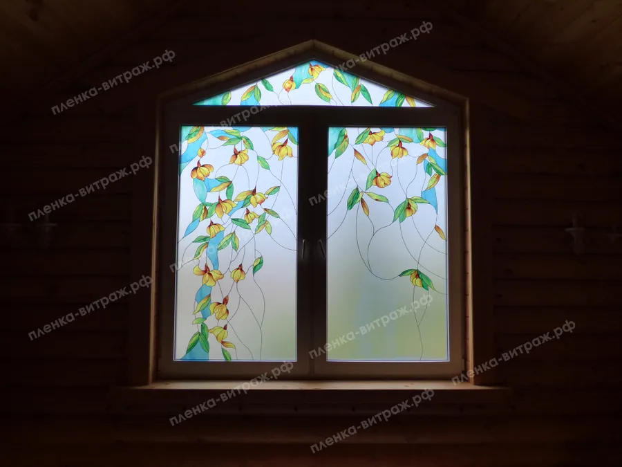 Витражная пленка для окна цветы-2
