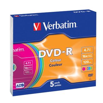 Носители информации DVD-R, 16x, Verbatim Azo Colour, Slim/5, 43557