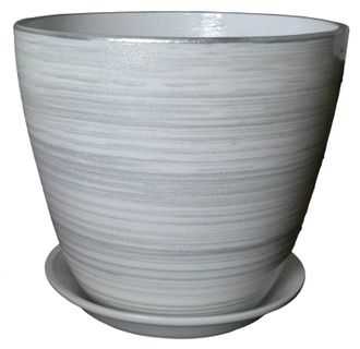 Белый с серебристым керамический горшок для домашних растений диаметр 12 см без рисунка