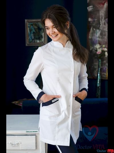 Халат белый с синим кантом IvaMed