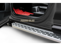 Пороги алюминиевые "Premium Silver" 2000 серебристые Slitkoff для Volkswagen TERAMONT (2018-2025)