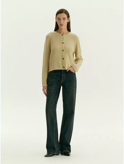 Джинсы прямого кроя с высокой посадкой (темно-синий)