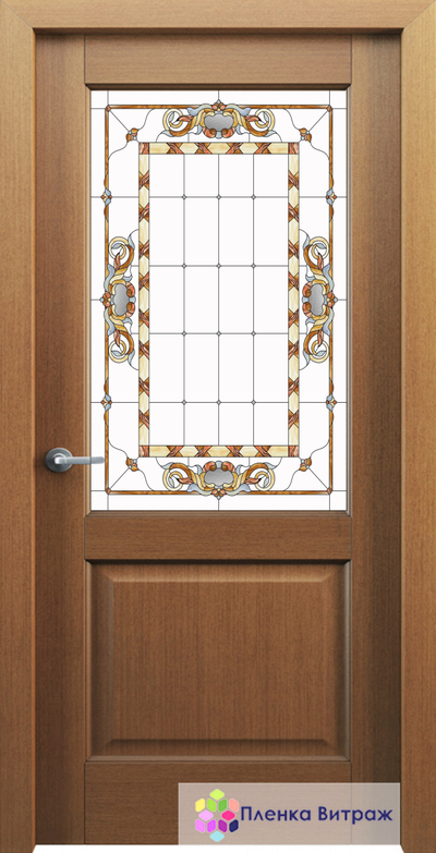 Витражная пленка, витражная пленка самоклеющаяся, пленочный витраж с классическим рисунком в в дверь
