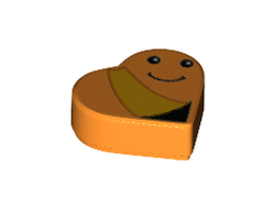 Tile, Round 1 x 1 Heart with Worm, Bright Light Orange Stripe, Black Eyes and Smile Pattern Sesame Street Slimey, Orange (39739pb04 / 6323501)