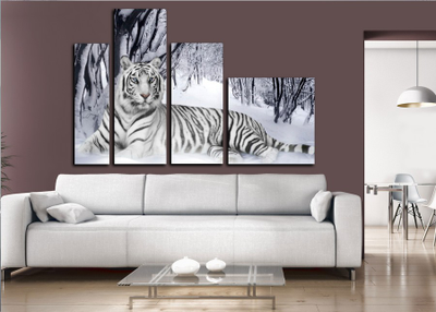 Модульная картина "Белый тигр на снегу"