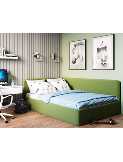 Угловая кровать, тахта, софа, подростковая MyCloud Норд, с подъемным механизмом, бельевым ящиком, боковой спинкой, без ножек