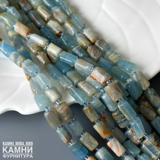 Голубой кальцит угловатые цилиндры фри-форм 6,4-10,2Х6,6-11,1 мм, цена за нить 20 см