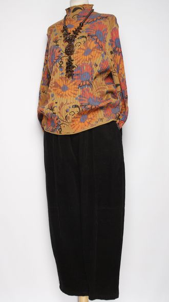 Брюки Бохо "Бананы вельвет строчки" черные р.46-52