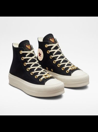 Кеды Converse на платформе Chuck Taylor All Star Lift Hearts Valentines Day черные высокие