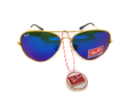 Солнцезащитные очки RB Aviator синие зеркальные с золотой оправой (Качество ААА, стекло)