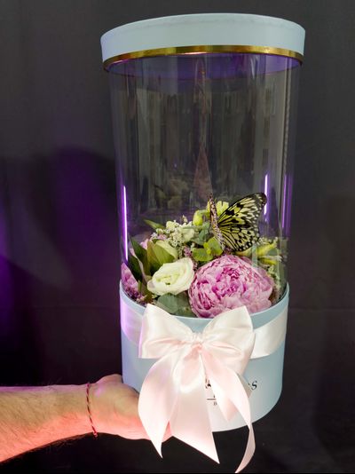 Букет с пионами, эустомой .эвкалиптом  №136