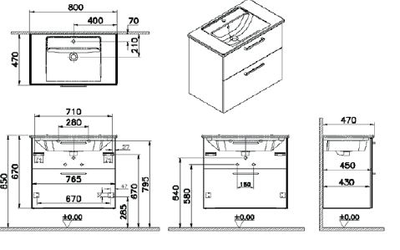 Модуль с квадратной раковиной, Vitra Root, 80 см, 2 ящика, матовый, темно-синий, 68287