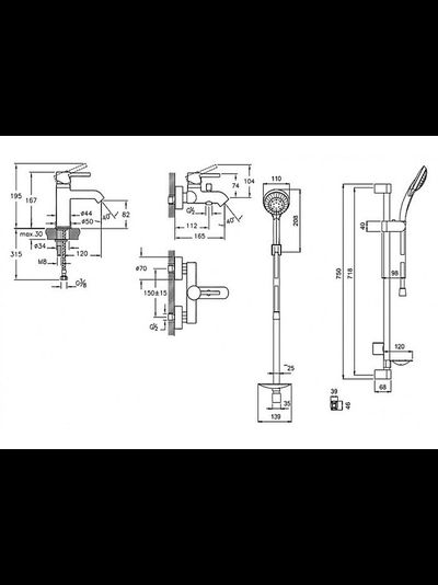 Комплект смесителей 3 в 1 VitrA Minimax S A49153EXP на ванну со стойкой и раковину