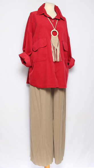 Рубашка Бохо вельветовая "КАРМАНЫ КЛАПАНЫ"  красная до р.54