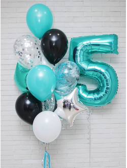 Набор шаров с гелием "Черно-белый тиффани с цифрой"