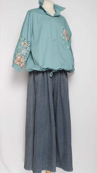 Рубашка хлопок "Карман кружево" бирюзовая, зеленая до р.52