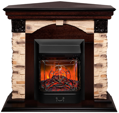 Угловой электрокамин Dublin Rock AO с очагом Majestic