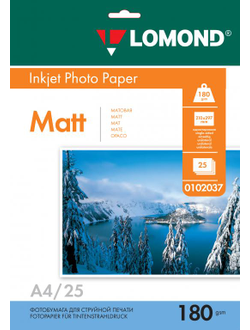 Односторонняя Матовая фотобумага Lomond для струйной печати, A4, 180 г/м2, 25 листов.