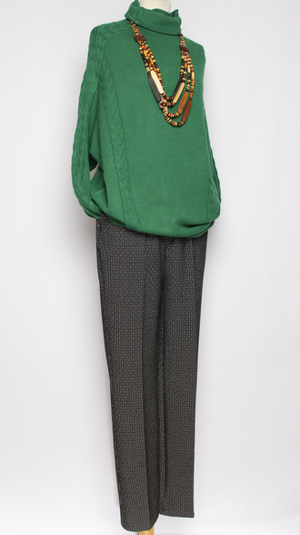 Джемпер кимоно "ВЫСОКИЙ ВОРОТ КОСЫ" малахит, бежевый, лаванда, розовый р.46-56