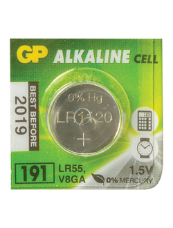 Батарейка GP Alkaline 191 (G8, LR55), алкалиновая, 1 шт., в блистере (отрывной блок), 4891199015526