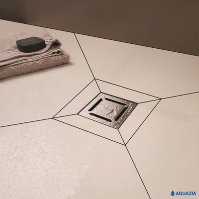 Трап водосток PLATZ Norma 150х150 Вертикальный выпуск (Матовый хром)