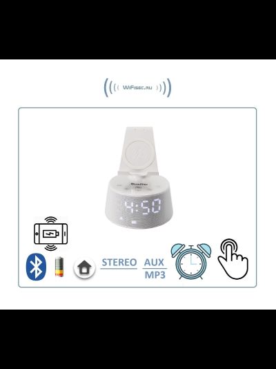 OneDer V02 Bluetooth колонка HiFi СТЕРЕО, с информатором времени/будильник, + модуль беспроводной зарядки, с сенсорным управлением,  с аккумулятором для использования в помещении