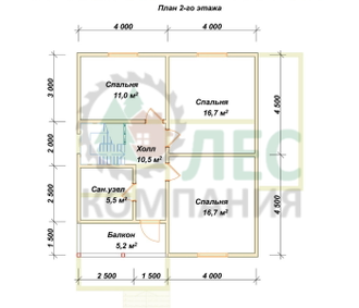 Полутораэтажный дом из бруса 8x9,2 с террасой