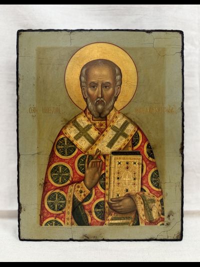 Николай Чудотворец. Рукописная икона 22х28 см, стилизованная "под старину"