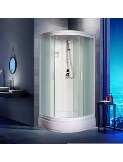 Душевая кабина Водный Мир ВМ-8625, Задние стекла белые, передние стекла матовые, 100x100x215 см.