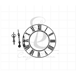 Штамп с циферблатом и римскими цифрами, с фигурными стрелками отдельно