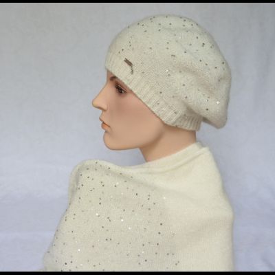 Белый женский берет тонкий с пайетками Vizio Италия 6943 BO