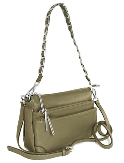 (АРТИКУЛ: 9106/1/22) СУМКА ЖЕНСКАЯ МАЛЕНЬКАЯ, КОЖАНАЯ, С ТРЕМЯ НАРУЖНЫМИ КАРМАНАМИ, ОЛИВКОВАЯ, ДВА РЕМНЯ ЧЕРЕЗ ПЛЕЧО