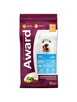 AWARD (Авард) HYPO сухой корм для собак всех пород, Белая рыба 12 кг