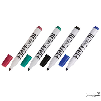 Маркеры для доски STAFF, НАБОР 4 шт., "Profit", чернила АССОРТИ, круглый наконечник, 2,5 мм