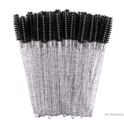 Щеточки для бровей чёрные с блестками в кейсе, 50 шт. в pm-shop24.ru