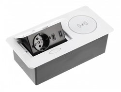 Удлинитель врезной AVARO PLUS  (Schuko), 2xUSB A+C, индукционная зарядка 5W, белый, AE-PB1SAVAP-10  с проводом 1,5 метра GTV *