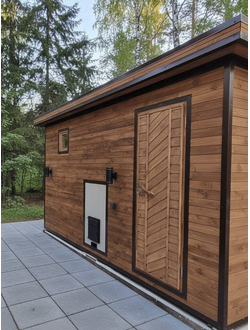 Баня летняя 2*4 м, крыша 1 скат, топка снаружи, проливные полы